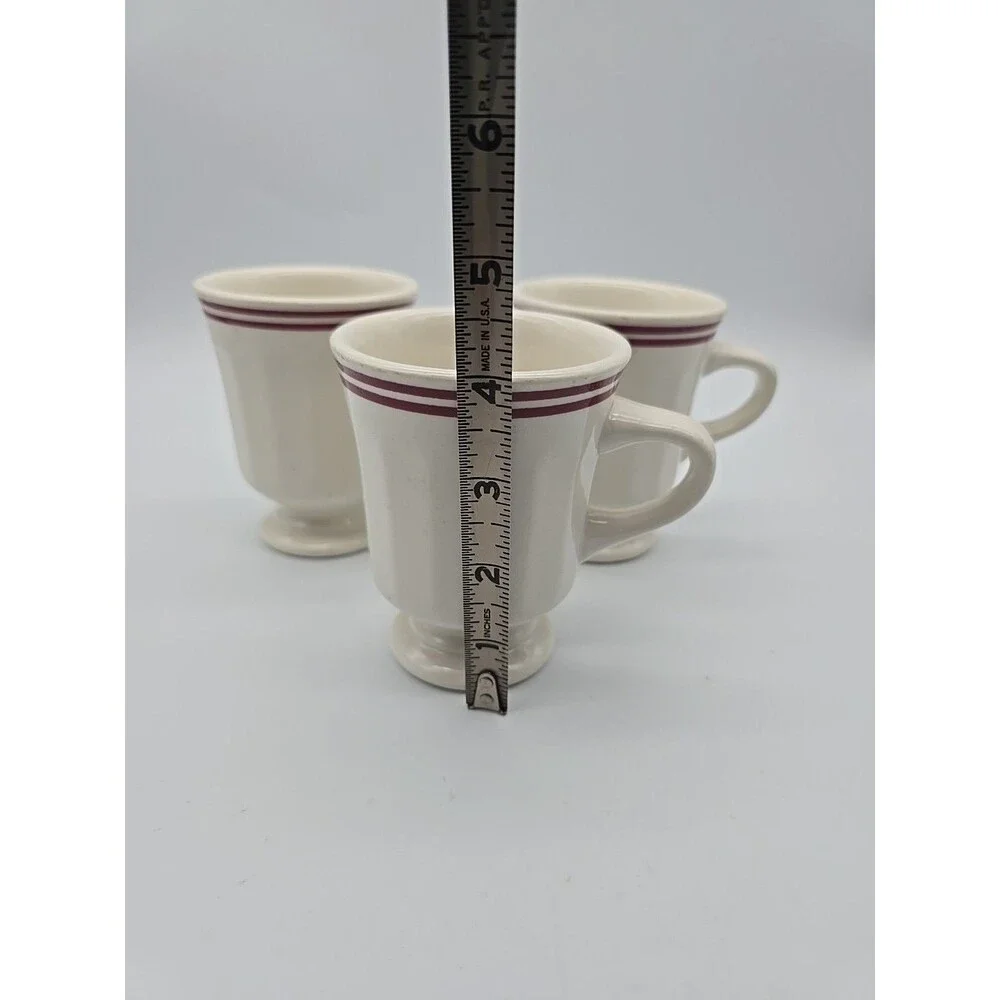 VTG Buffalo China Restaurant Ware Pedestal Coffee Mugs USA Set/3 Red Pin Striped